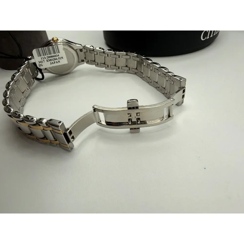 Citizen Eco-Drive EM0284-51N Women's MOP Diamond Two Tone Watch NOS Box